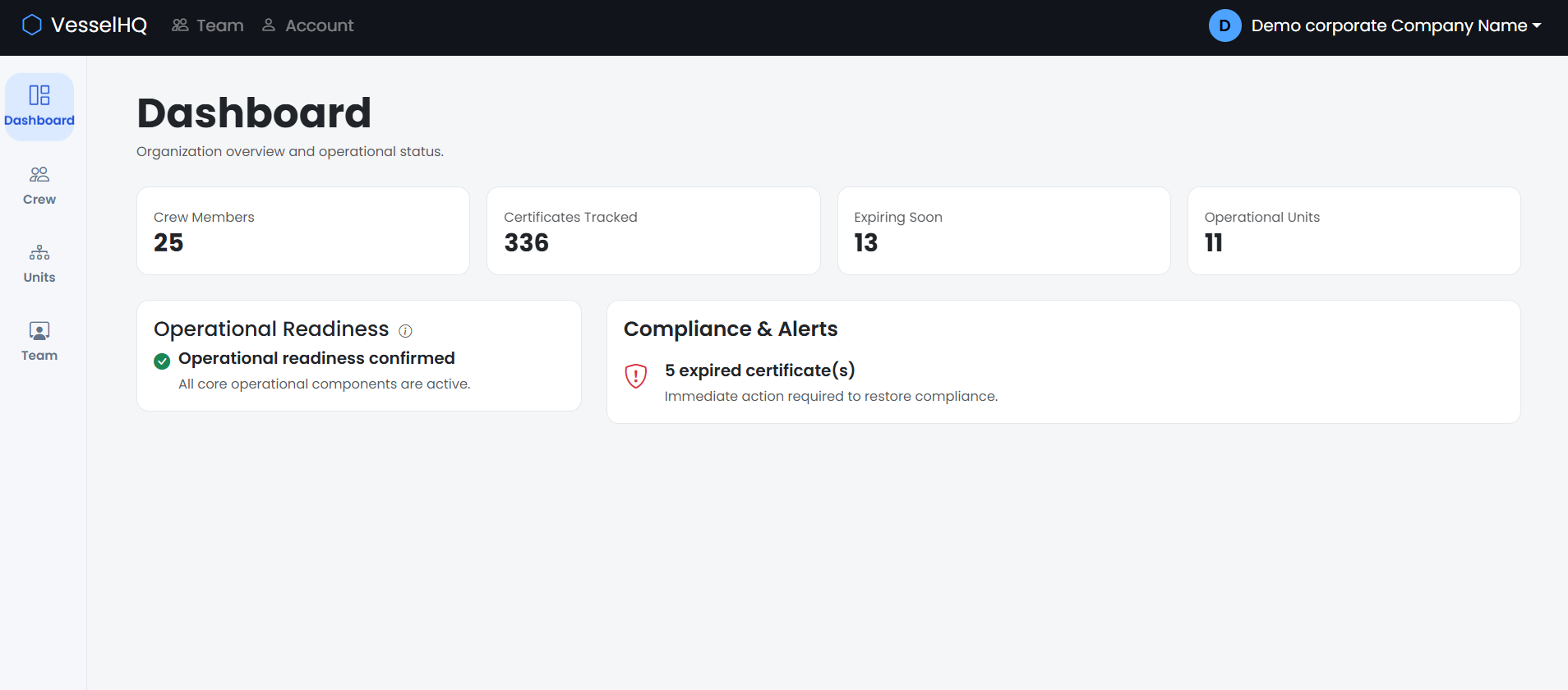 VesselHQ dashboard screenshot